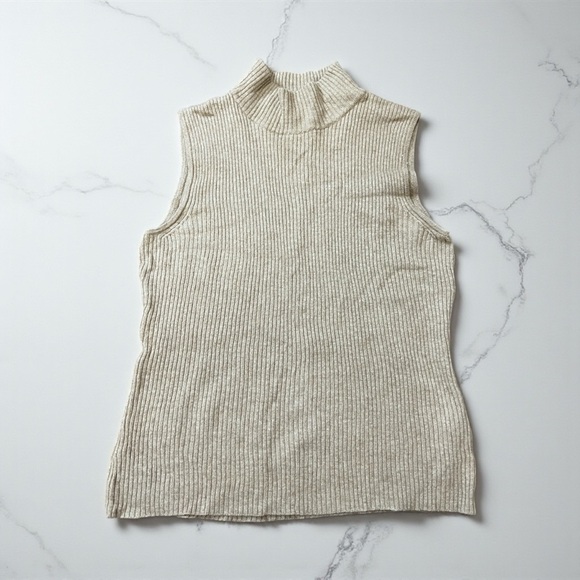 Tahari Beige Sleeveless mock neck cashmere Sweater - Picture 4 of 4
